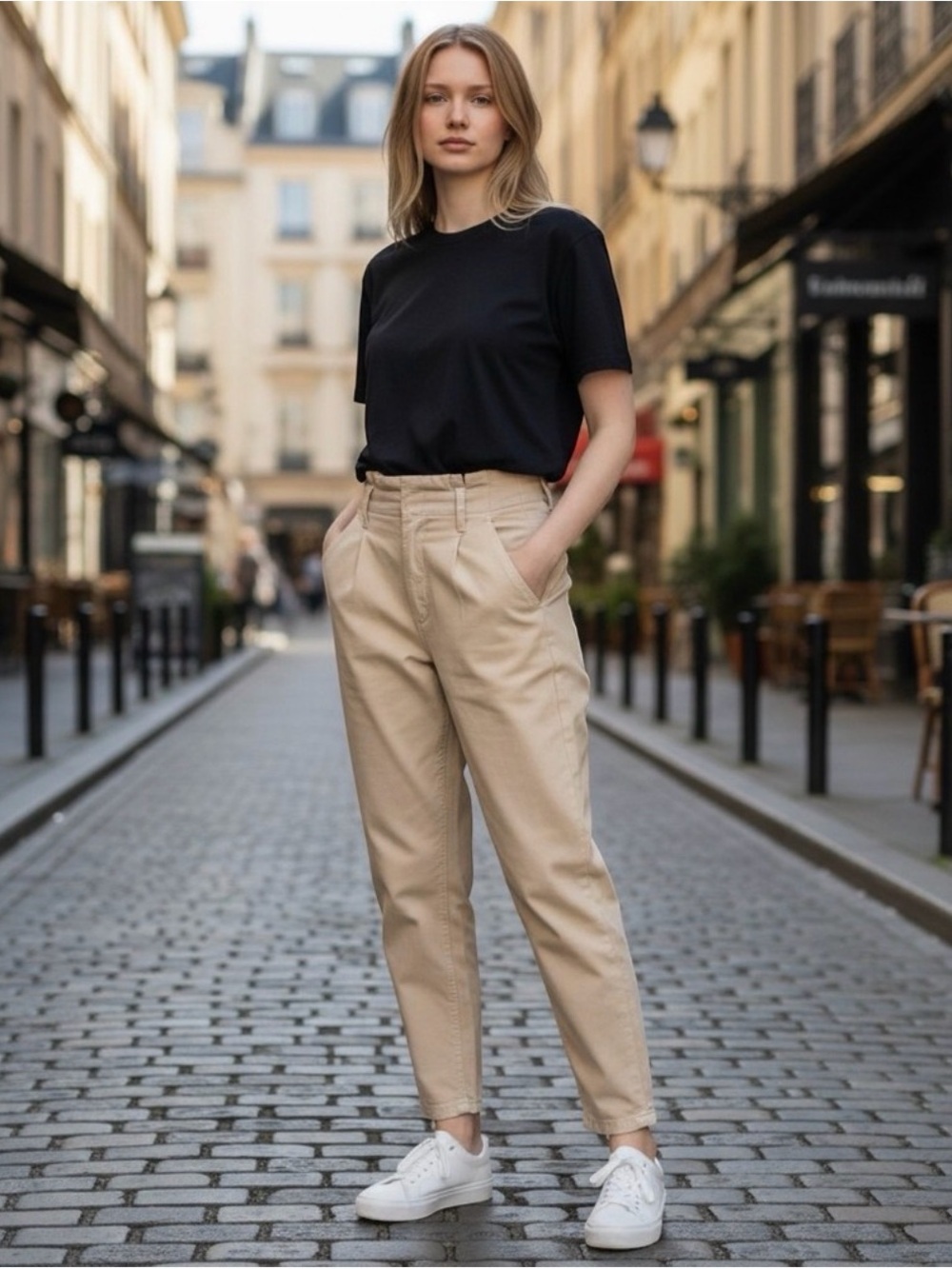 Alice + Olivia High Waisted Pleated Tapered Trousers Beige Khaki Size 25